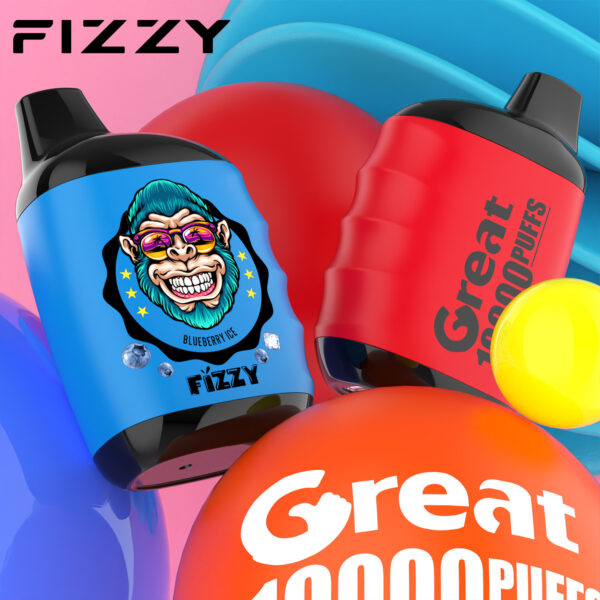 Fizzy Great 10000 Puffs 2% 5% ar zemu nikotīna saturu, atkārtoti uzlādējami vienreizējās lietošanas vapes.