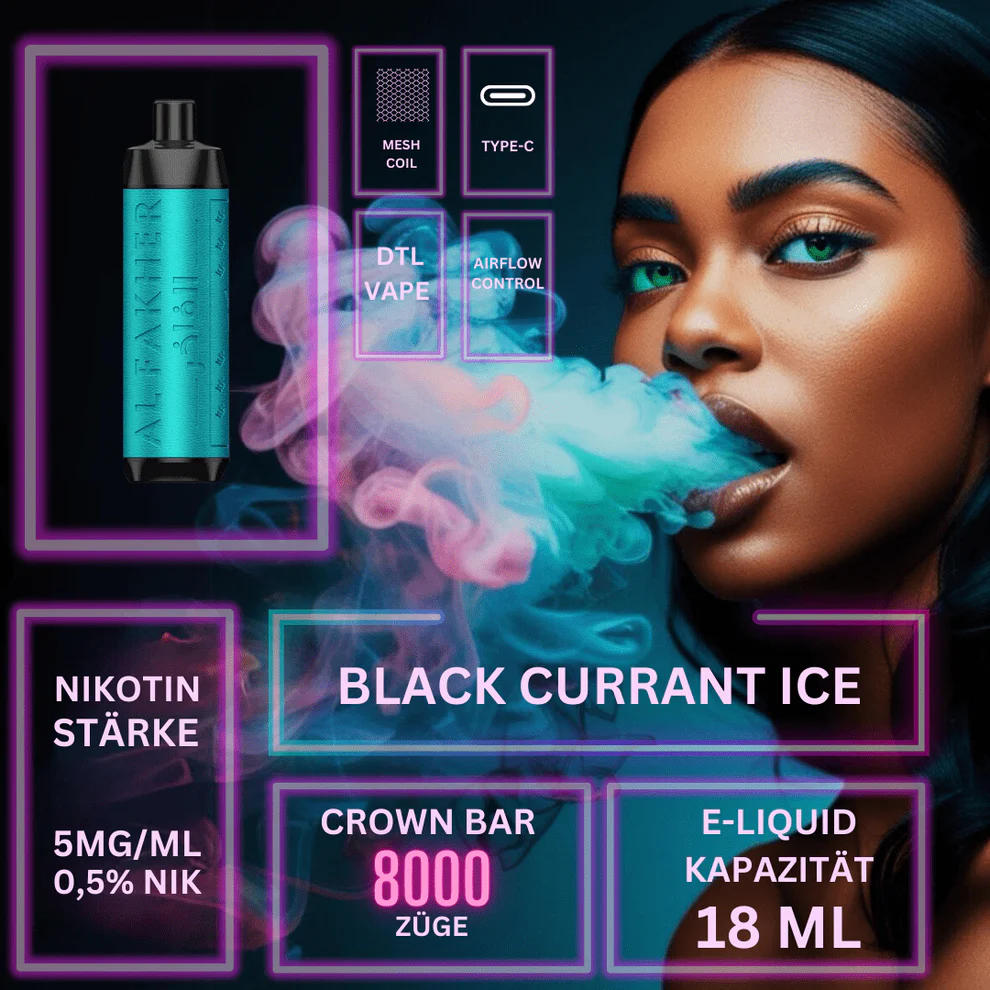 AL Fakher Crown Bar 8000 Züge Einweg E Zigarette Mit Nikotin-Black_Currant