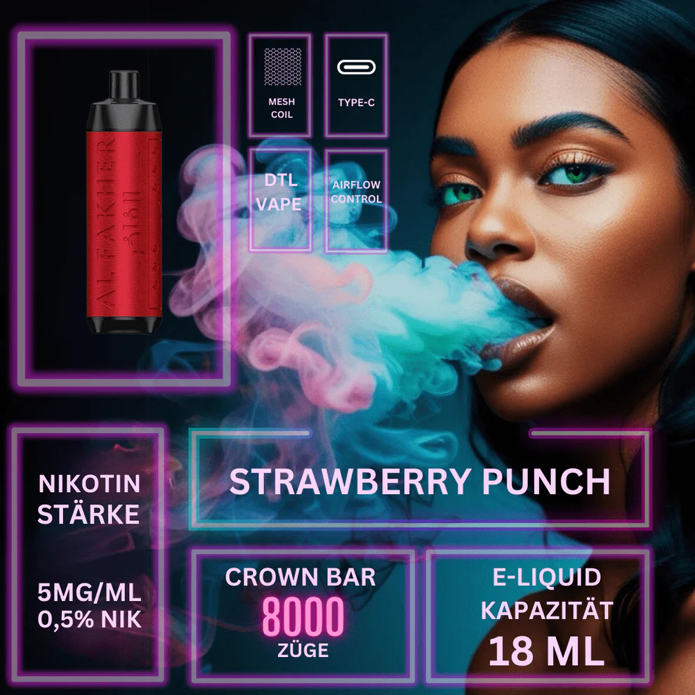 AL Fakher Crown Bar 8000 Züge Einweg-E-Zigarette Mit Nikotin Strawberry Punch